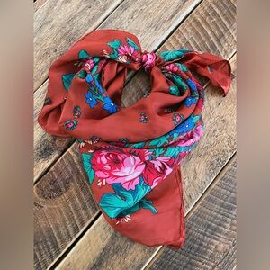 Floral Red Silk Scarf